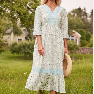 April Cornell Mint Floral Maxi Dress with Lace Trim Seaside Prairie